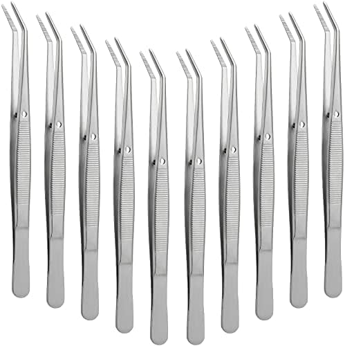 Stainless Steel Tweezers with Curved Serrated Tip Multipurpose Tweezers Sewing Machine Tweezers Forceps Tweezers for Craft, Silver (6) Honoson