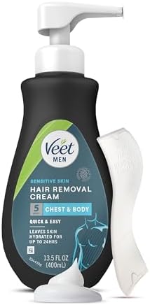 Veet Hair Removal Cream For Men, 5 Min Sensitive Skin, Hair Removal Gel For Body, Chest & Back, Dermatologically Tested, 13.5 FL OZ w/ Spatula Veet