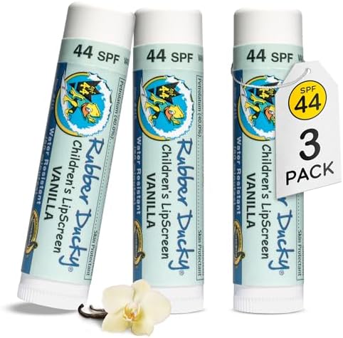 Rubber Ducky | Lip Sunscreen SPF 44, Vegan Lip Balm for Kids with Vitamin E, UV Lip Balm with SPF 44 for Sensitive Lips | Water Resistant, Untinted, Vanilla | Broad Spectrum Lip Protection Sunscreen Rubber Ducky