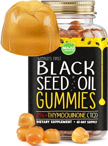 MAJU's Black Seed Oil Gummies, World's 1st, 2.5X Per BSO Gummy, Cumin Nigella Sativa Oil, Cold-Pressed, Potent Formula with Cinnamon Extract, Tasty, 500mg 90ct Maju Superfoods