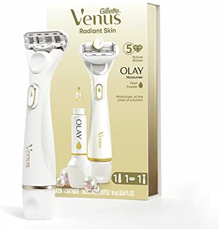 Gillette Venus Radiant Skin Moisturizing Women’s Razor For Dry And Sensitive Skin With Olay Moisturizer Dispenser, 1 Serum, And 1 Razor Blade Refill Gillette