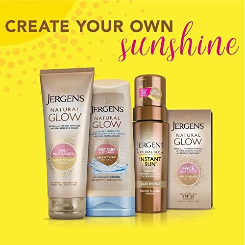 Jergens Natural Glow Instant Sun Body Mousse, Self Tanner for Deep Bronze Tan, Sunless Tanning Body Bronzer for Natural Looking Color Instantly, 6 Oz Jergens