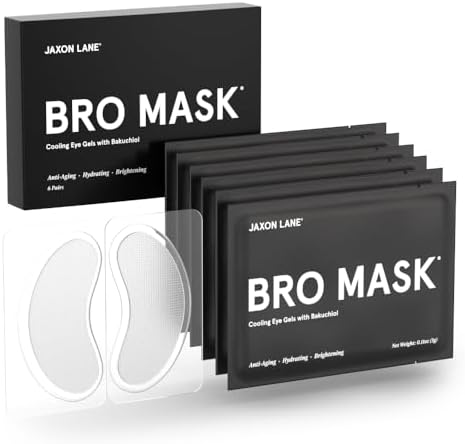 BRO MASK Under Eye Gel Pads: Cooling Eye Patches for Dark Circles and Puffiness | Anti Aging Hydrogel Eye Patch Set w/Bakuchiol, Green Tea, Hyaluronic Acid, Caffeine, Niacinamide/Vitamin B3-6 Pairs JAXON LANE