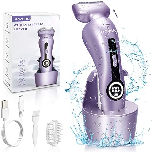 Electric Shaver for Women Electric Razor for Womens Bikini Legs Underarm Public Hairs Rechargeable Trimmer with Detachable Head Cordless Wet Dry Use Krovena