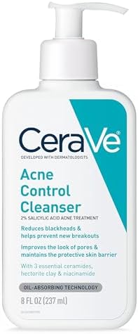 CeraVe Acne Treatment Face Wash | Salicylic Acid Cleanser with Purifying Clay, Niacinamide, and Ceramides | Pore Control and Blackhead Remover | 8 Ounce CeraVe