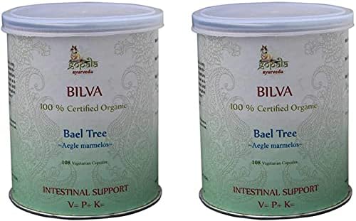 BAEL (BILVA) Capsules (Капсулы) (USDA Certified Organic) Ayurvedic Herb Aegle marmelos - 108 Vcaps of 500mg Each (Pack of 2) Gopala Ayurveda