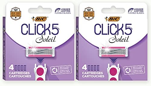 BIC Click 5 Soleil Women's Razor Refills with 5 Flexible Blades and Recyclable Box, Pink, 8 Count BIC