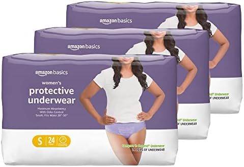 Amazon Basics Incontinence & Postpartum Underwear for Women, Maximum Absorbency, Small, 72 Count, 3 Packs of 24, Lavender (Previously Solimo) Amazon Basics