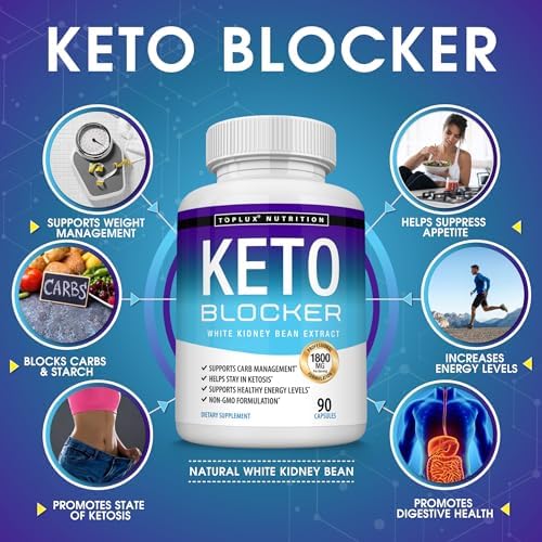 Toplux Keto Blocker Pills White Kidney Bean Extract - 1800 mg Natural Ketosis, Support Keto Diet, for Men Women, 90 Capsules (Капсулы), Supplement Toplux