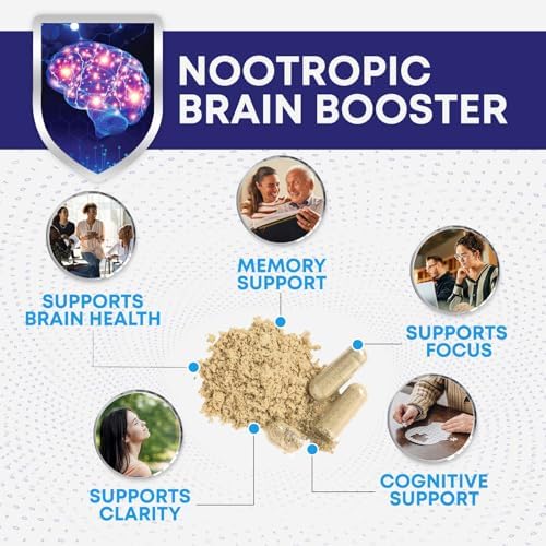 Nootropic Brain Supplements for Memory and Focus - 40 Nootropics & Vitamins to Support Clarity & Concentration, Brain Health Memory Pills with Phosphatidylserine Bacopa Huperzine & DMAE - 180 Capsules (Капсулы) Nature's Nutrition