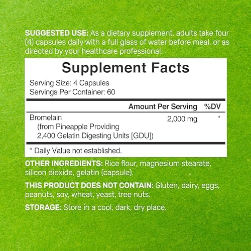 Bromelain Supplement 2,000mg Per Serving, 240 Capsules – Natural Proteolytic Enzymes from Fresh Pineapple – Supports Nutrient Digestion DEAL SUPPLEMENT