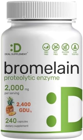 Bromelain Supplement 2,000mg Per Serving (Порция), 240 Capsules (Капсулы) – Natural Proteolytic Enzymes from Fresh Pineapple – Supports Nutrient Digestion DEAL SUPPLEMENT