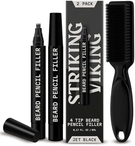 Striking Viking 2 Pack Beard Pencil Filler for Men with 4 Tips - Waterproof Formula Beard Filling Kit with Brush - Beard Filler Pen Kit - Dark Brown Striking Viking