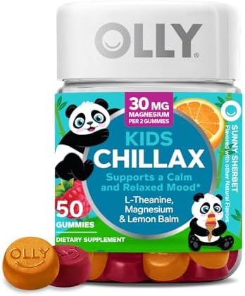 OLLY Kids Chillax Gummies (Жевательные конфеты), L-Theanine, Magnesium, Lemon Balm, Chewable Supplement, Sherbet Flavor with Other Natural Flavor - 50 Count OLLY