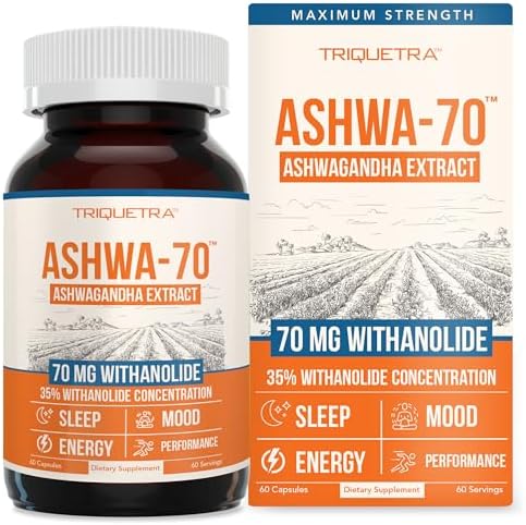 Ashwa-70®: Ashwagandha Extract - 35% Withanolides | Max Strength, Highest Withanolide Concentration - Mood & Performance - Enhanced Absorption with BioPerine® Black Pepper (60 Capsules) Triquetra Health