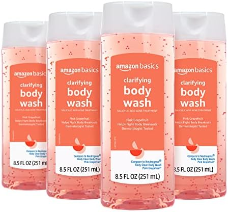 Amazon Basics Clarifying Pink Grapefruit Body Wash, 2% Salicylic Acid Acne Treatment, Dermatologist Tested, 8.5 Fluid Ounces, Pack of 1 Amazon Basics