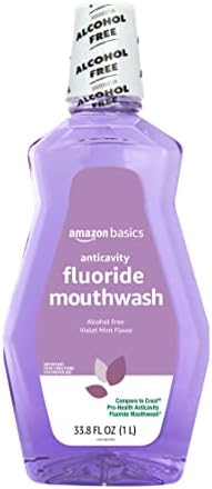 Amazon Basics Anticavity Fluoride Mouthwash, Alcohol Free, Violet Mint, 1 Liter, 33.8 Fluid Ounces, 1-Pack (Previously Solimo) Amazon Basics