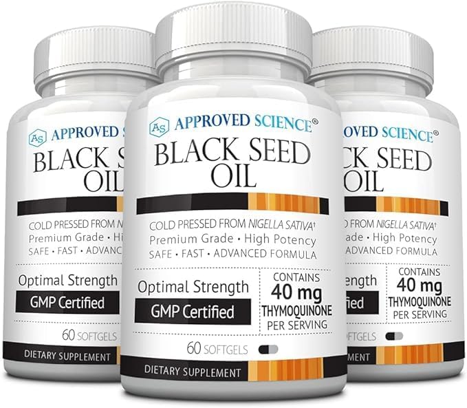 Approved Science Black Seed Oil - Cold Pressed Nigella Sativa - Standardized to 2% Thymoquinone - 60 Softgels - Boost Immune, Respiratory, and Digestive Systems Approved Science