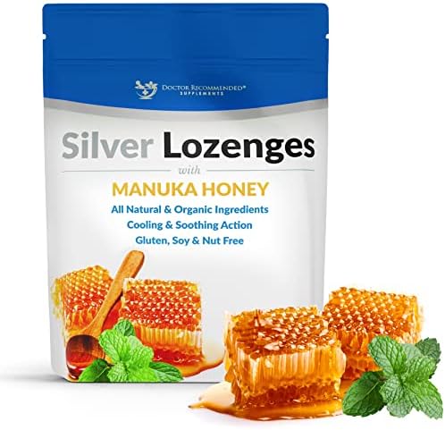 Silver Lozenges with Organic Manuka Honey and Vitamin C - All-Natural Nano Silver 45-50mcg of 60 PPM Colloidal Silver Mineral Drops to Support Immune System, Soothe, Cool Cough & Throat, 24-Lozenges DOCTOR RECOMMENDED SUPPLEMENTS