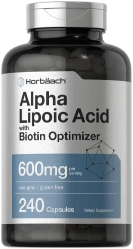 Horbäach Alpha Lipoic Acid 600mg | 240 Capsules | with Biotin Optimizer | Non-GMO and Gluten Free Supplement Horbäach