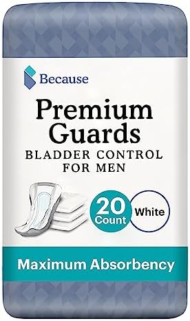 Because Premium Guards for Men - 20 Count Pack of Discreet, Individually Wrapped Bladder Protection Protectors Because