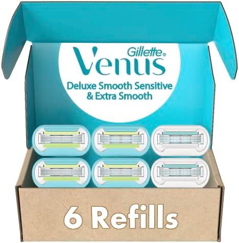 Gillette Venus Womens Razor Blade Refills, Venus Extra Smooth 4 Count and Venus Deluxe Smooth Sensitive 2 Count, 6 Total Refills Gillette Venus