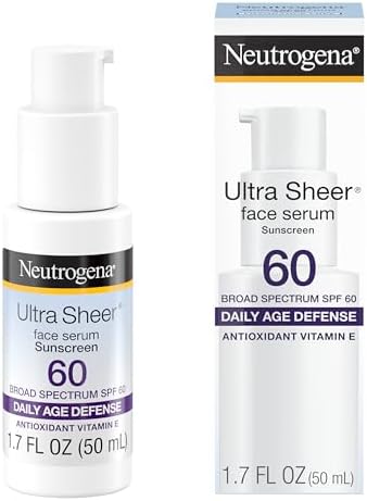 Neutrogena Ultra Sheer Moisturizing Face Serum with Vitamin E & SPF 60, All Day Facial Sunscreen Serum with Broad Spectrum UVA/UVB Protection, Fragrance-Free, Oxybenzone-Free, 1.7 oz Neutrogena