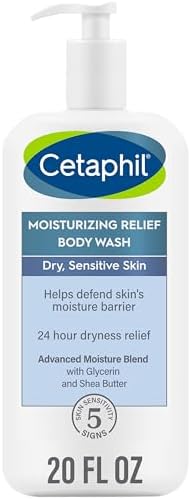 Body Wash by CETAPHIL, NEW Moisturizing Relief Body Wash for Sensitive Skin, Creamy Rich Formula Gently Cleanses and Gives 24 Hr Relief to Dry Skin,Hypoallergenic, Fragrance Free, 20 oz Cetaphil