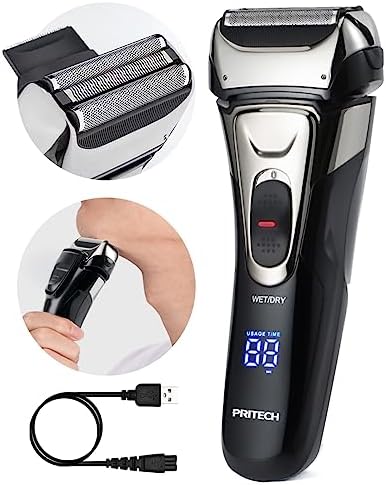 PRITECH Electric Razor for Men, Waterproof Foil Electric Shavers with Beard Trimmer, Cordless Rechargeable Razor for Shaving Face, LED Display Wet Dry Use PRITECH