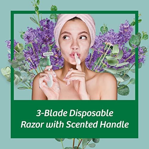 BIC Soleil Escape Women's Disposable 3 Blade Razors, Ideal Bikini Line Razor, Lavender & Eucalyptus Scented Handles, 4-Pack BIC