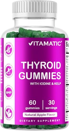 Vitamatic Vegan Thyroid Support Gummies (Жевательные конфеты) with Iodine & Kelp - 60 Count - Improve Your Energy & Increase Metabolism - Plant Based Vitamatic