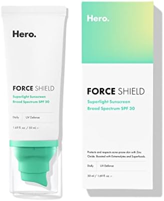 Hero Cosmetics Force Shield Superlight Sunscreen SPF 30 - Everyday SPF 30 for Acne-Prone Skin with Zinc Oxide, Green Surge, and Extremolytes - Fragrance Free and Reef Safe (50 ml) Hero Cosmetics