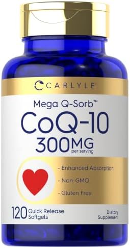 Carlyle CoQ10 300mg | 120 Softgels (Мягкие капсулы) | Mega Q-Sorb Coenzyme Q-10 | with Black Pepper Extract | Non-GMO, Gluten Free Carlyle