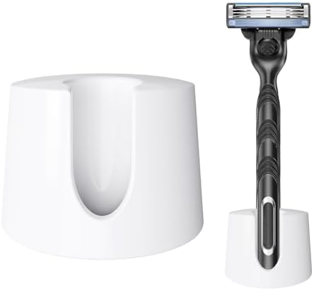 Linkidea Men's Shaving Razor Stand, Ceramic Shaver Holder for Bathroom Shower Countertops, Compatible with Dollar Diamond Grip, Basics 5 Blade MotionSphere, Dorco Pace 6 Pro (White) Linkidea