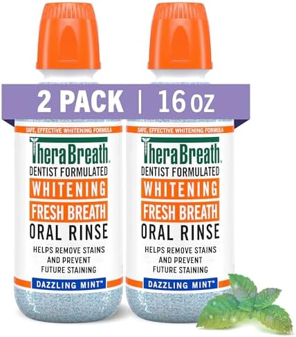 TheraBreath Whitening Mouthwash, Dazzling Mint, Dentist Formulated, 16 Fl Oz (2-Pack) TheraBreath