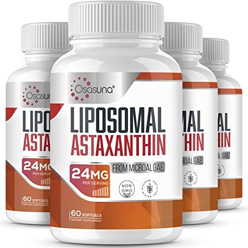 Liposomal Astaxanthin Supplement 24 MG, Maximum Absorption, Antioxidant Stronger Than VIT C, Non-GMO & Gluten Free - 60 Softgels (Мягкие капсулы)(2 Months Supply) Osasuna