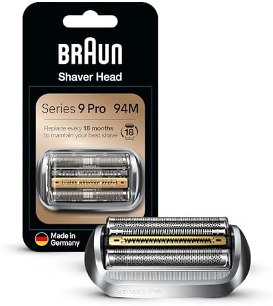 Braun Electric Shaver Head Replacement Part 94M, Compatible with Series 9 Pro and Series 9 Electric Razors for Men, Silver Braun