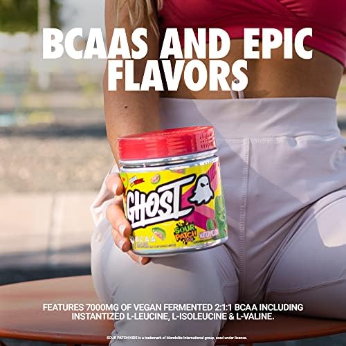 GHOST BCAA Powder Amino Acids Supplement, Sour Patch Kids Watermelon - 30 Servings - Sugar-Free Intra, Post & Pre Workout Amino Powder & Recovery Drink, 7G BCAA GHOST