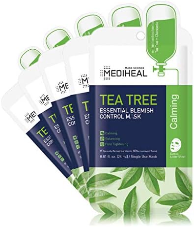 Mediheal Official [Korea's No 1 Sheet Mask] - Tea Tree Essential Blemish Control Mask - Skin Soothing & Sebum Control Mask Pack for Sensitive Oily Skin(5 Masks) Mediheal