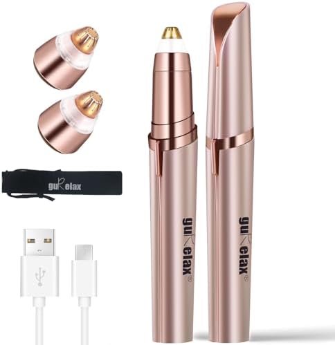 Eyebrow Hair Remover, Rechargeable Electric Eyebrow Trimmer for Women, Painless Eyebrow Hair Removal Razor with 2 x Replacement Heads, Eye Brow and Face Epilator(Rose Gold-1) gurelax