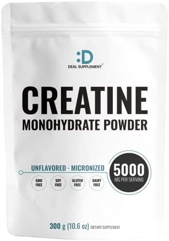 Creatine Monohydrate Powder (Порошок) 300 Grams (60 Servings (Порции)), Unflavored (Без вкуса) | Pure | Micronized Creatine Powder, 5000mg(5g) Per Serving (Порция), 2 Month Supply, Vegan | Keto, Non-GMO, No Filler, No Additives DEAL SUPPLEMENT