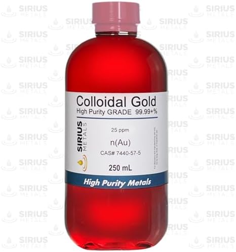 True Colloidal Gold – 25 ppm - 99.99+% Purity - 250 mL (8.45 Fl Oz) in Clear BPA-Free Plastic Bottle - Made in USA Sirius Metals