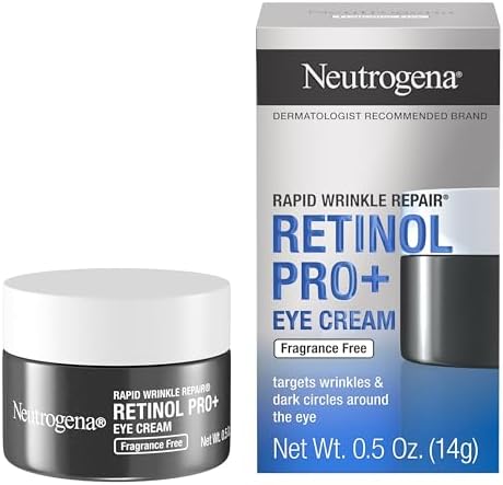 Neutrogena Fragrance-Free Visible Repair Retinol Pro+ Anti-Wrinkle Eye Cream, Targeted Eye Cream with Retinol & Hyaluronic Acid Improves the Look of Dark Circles, Hypoallergenic, 0.5 oz Neutrogena