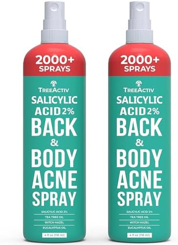 Salicylic Acid Back & Body Acne Spray, Back Acne Solution For Women And Men, Acne Body Spray with Tea Tree Oil, Fast-Drying Back Acne Spray, Fine Mist, Back Acne Treatment Spray, 4 fl oz, 2-pack TreeActiv