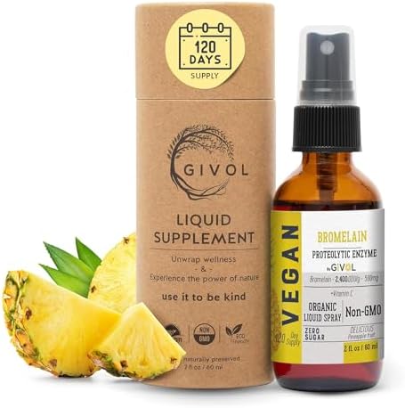 Organic Raw Bromelain Mist-Liquid (Жидкость) Pineapple Extract - Enhanced Potency 500mg, for Kids & Adults - for Digestive Health, Inflammatory Response, and Healing - Non-GMO - 60ml 120 Day Supply GIVOL