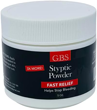 G.B.S Styptic Powder (Порошок) with Sealed Top + Scoop Quick Stop Bleeding, Nick Relief First Aid Useful for Minor Cuts, Nosebleeds, Camping Safety Survival Kit (5oz) G.B.S