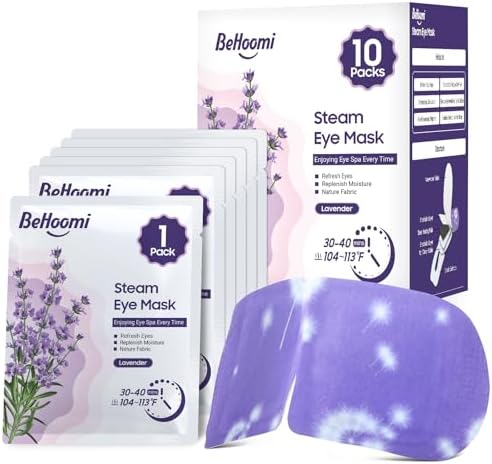 Steam Eye Mask, 10 Packs Heated Eye Mask, Self Heating Disposable SPA Warm Compress for Eyes Sleep Mask, Soothing Moist Heat Eye Masks, Travel Essentials & Relaxation Gifts (Lavender Scent) BeHoomi