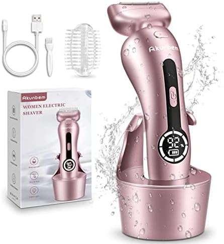 Electric Shaver for Women for Legs Bikini Trimmer Electric Razors for Women Underarm Public Hairs Rechargeable Womens Shaver Wet Dry Use Painless Cordless with Detachable Head (Pink) Akunbem