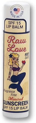 Raw Love SPF 15 Mineral Sunscreen Lip Balm | Reef Safe, Hawaii 104 Reef Act Compliant, Fragrance-Free | Broad Spectrum Natural Lip Care with Non-Nano Zinc Oxide | Made in USA | 0.15 Oz Raw Love Sunscreen