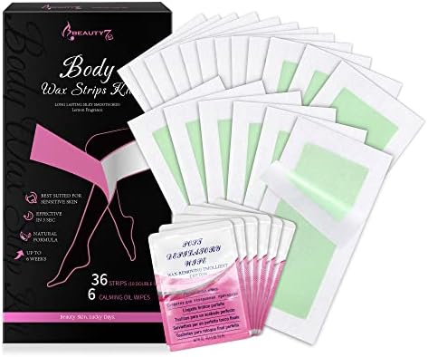 Beauty7 Wax Strips Kit for Sensitive Skin, Facial Hair Removal for Eyebrow, Lip, 24 Strips & 4 Calming Oil Wipes, At Home Waxing for Women Beauty7